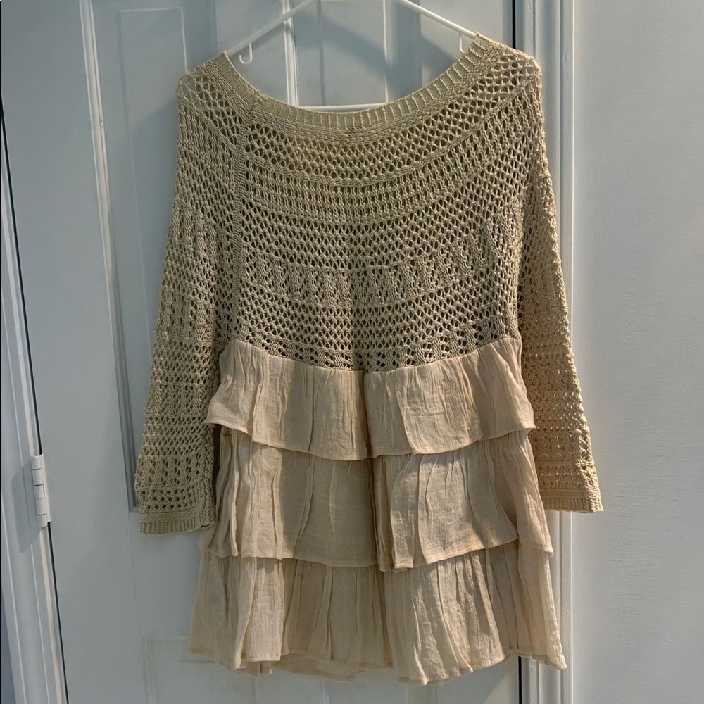 Entro Beige Crochet Layered Tunic - Picture 6 of 8